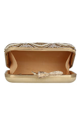 Faux Silk Clutch In Gold, White And Silver