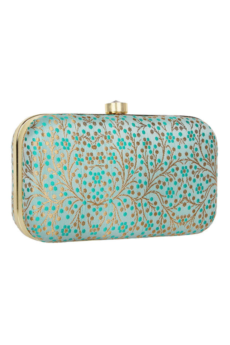 Silk Clutch In Green And Gold