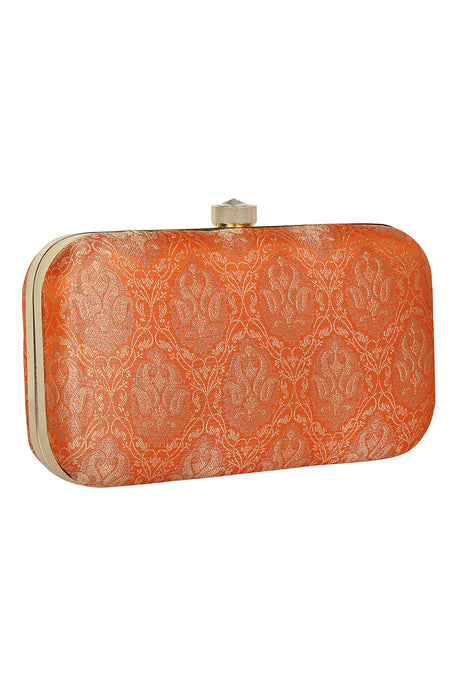 Silk Clutch In Orange And Gold