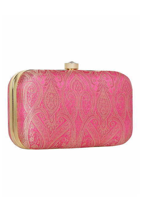 Silk Clutch In Pink And Gold