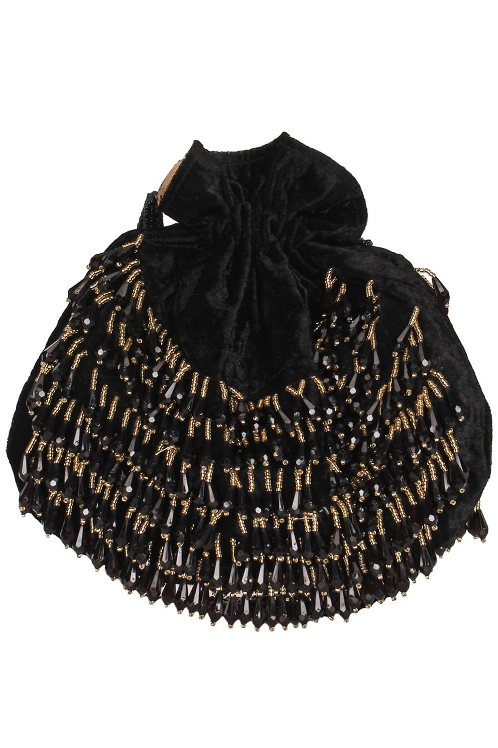 Dangle Embellished Velvet Potli Black & Gold