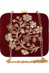 Vista Sequin Embellished Velvet Box Clutch Wine & Gold