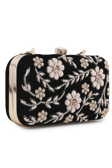 Adorn Embellished Velvet Clutch Black & Gold