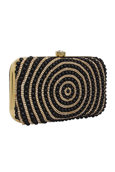 Faux Silk Clutch In Black And Gold