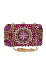 Faux Silk Clutch In Magenta, Pink And Gold