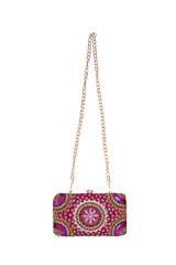 Faux Silk Clutch In Magenta, Pink And Gold