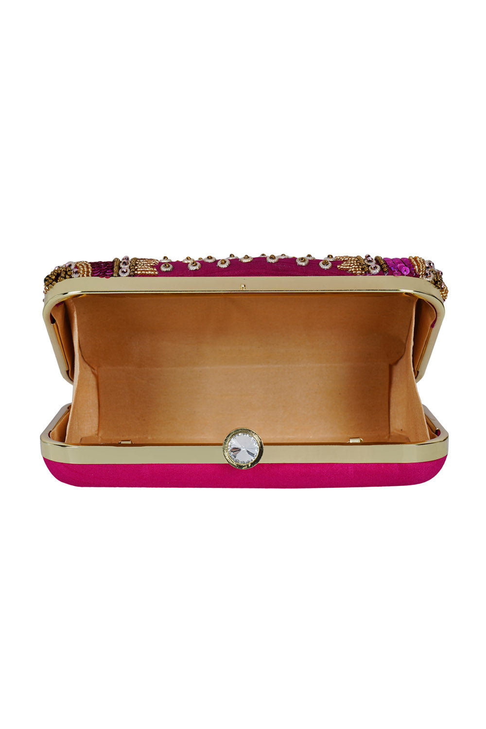 Faux Silk Clutch In Magenta, Pink And Gold