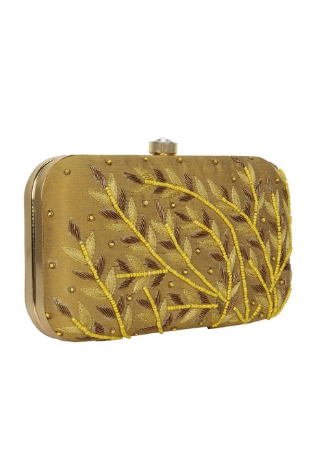 Faux Silk Clutch In Yellow