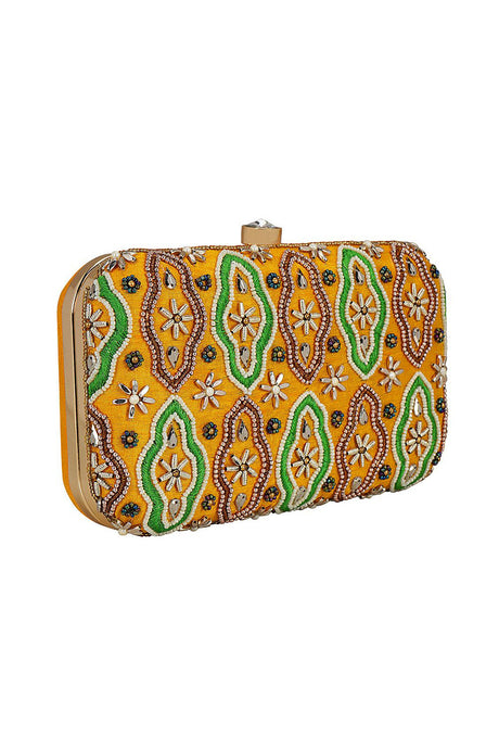 Faux Silk Clutch In Yellow