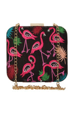 Faux Silk Clutch In Black And Pink