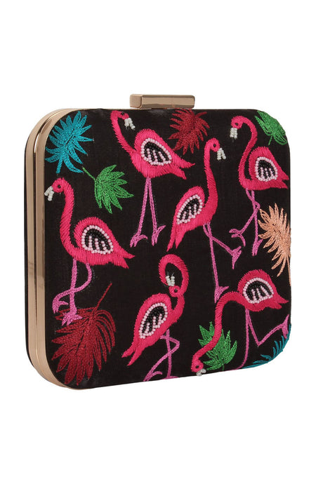 Faux Silk Clutch In Black And Pink