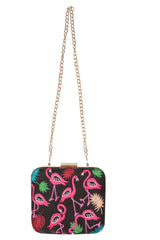 Faux Silk Clutch In Black And Pink