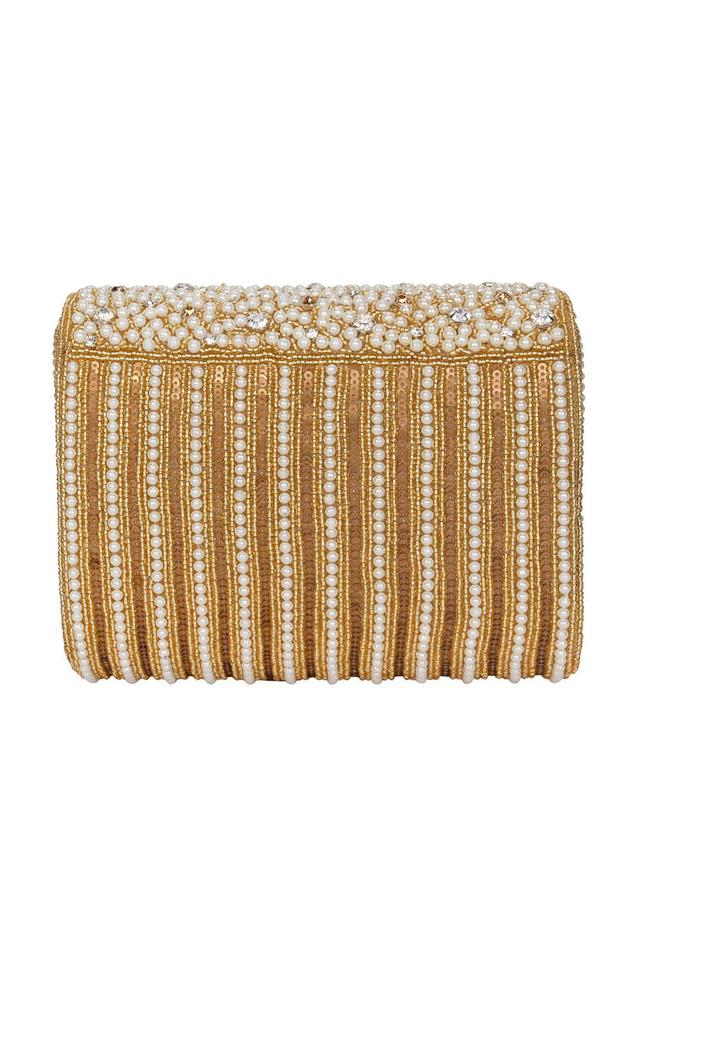 Faux Silk Clutch In White And Gold