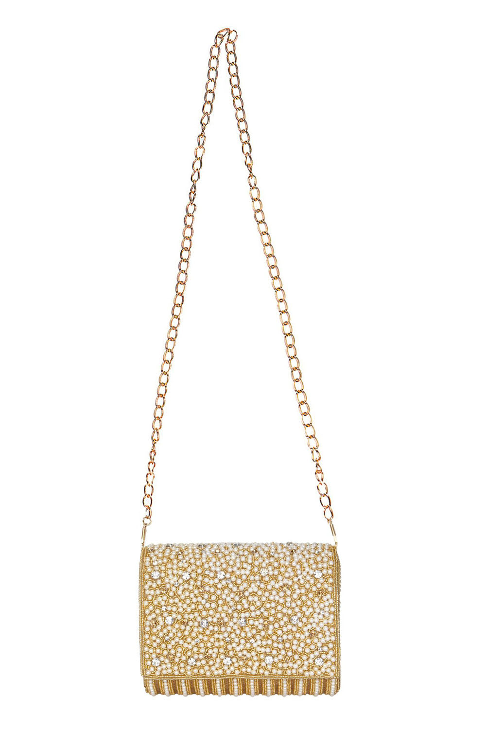 Faux Silk Clutch In White And Gold