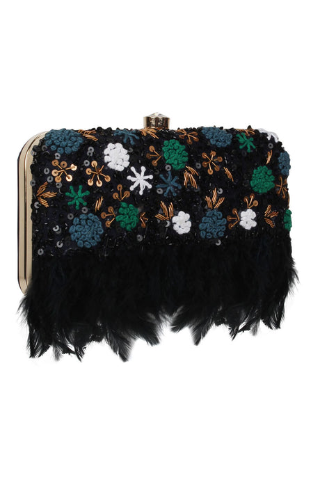 Faux Silk Clutch In Black