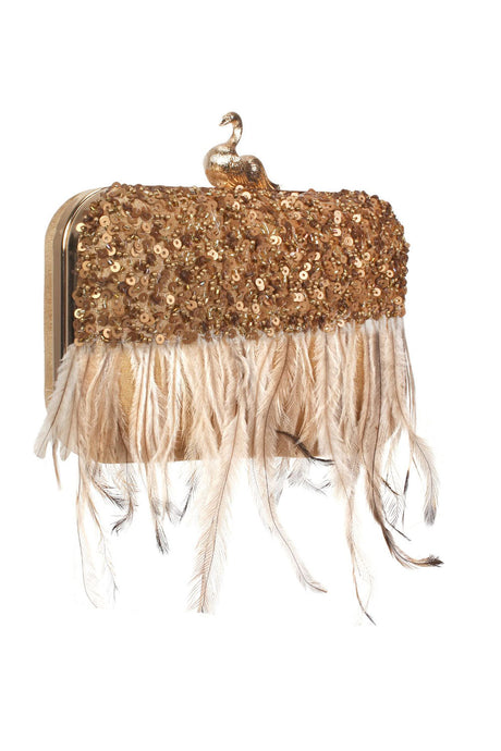 Faux Silk Clutch In Beige