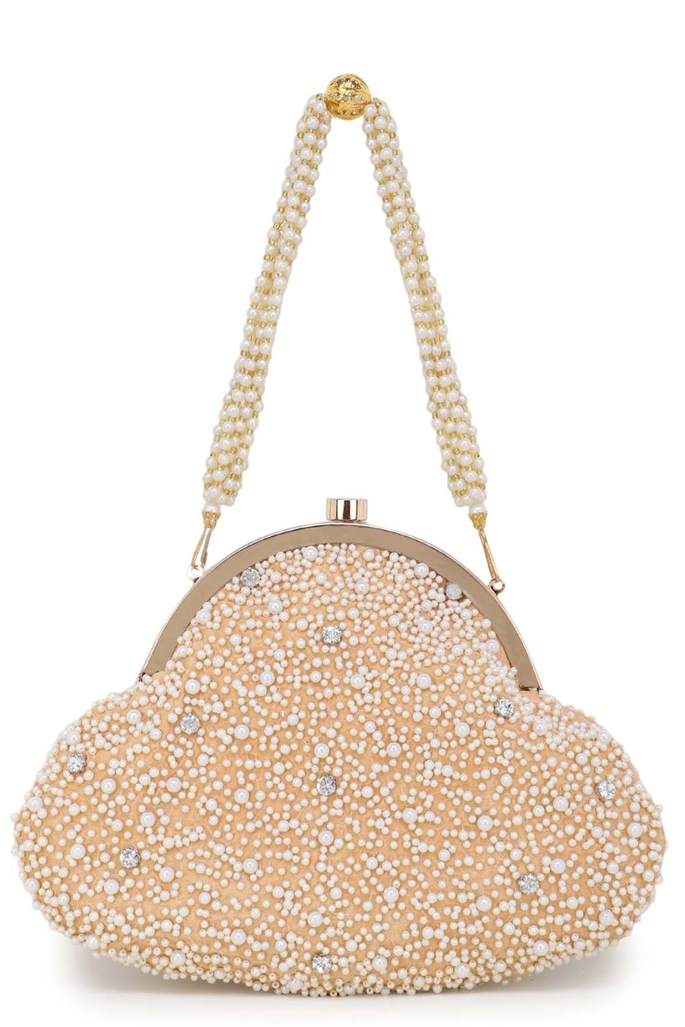 Pochette Peach & Pearl Embellished Faux Silk Clutch