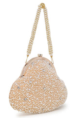 Pochette Peach & Pearl Embellished Faux Silk Clutch