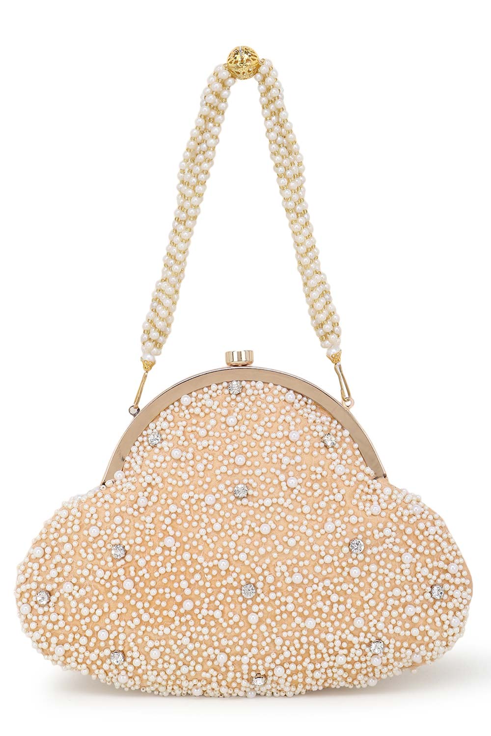 Pochette Peach & Pearl Embellished Faux Silk Clutch