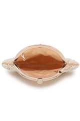 Pochette Peach & Pearl Embellished Faux Silk Clutch