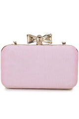 Adorn Baby Pink & White Embellished Faux Silk Clutch