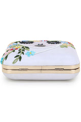 Vista White & Multi Faux Silk Sequined & Embellished Box Clutch