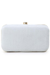 Adorn White & Gold Faux Silk Embellished Pearl Work Box Clutch