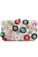 Adorn Cream & Multi Faux Silk Floral Embellished Clutch