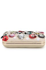 Adorn Cream & Multi Faux Silk Floral Embellished Clutch