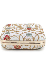 Vista Natural & Multi Faux Silk Ethnic Motifs Embroidered Clutch