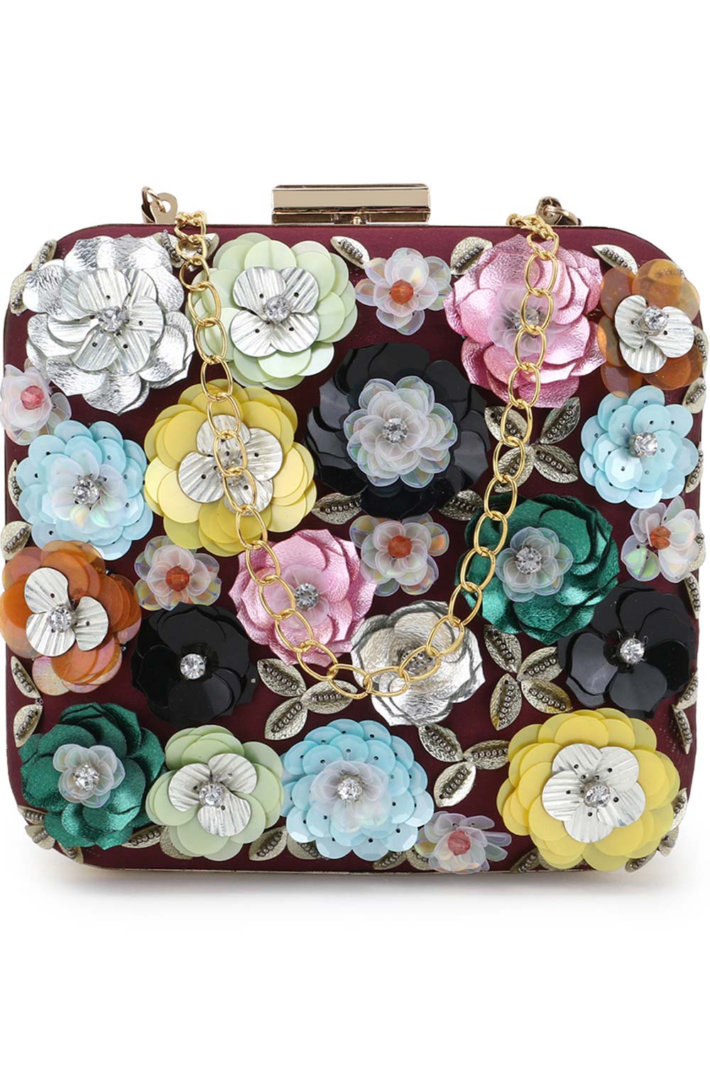 Vista Wine & Multi Faux Silk Floral Embellished Clutch