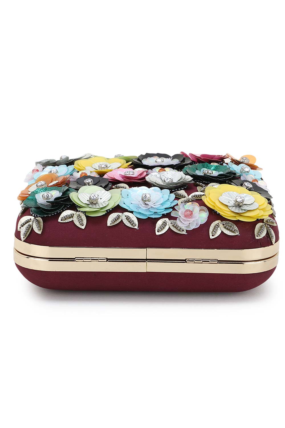 Vista Wine & Multi Faux Silk Floral Embellished Clutch