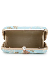 Tulle Sky Blue & Gold Faux Silk Floral Embroidered Clutch