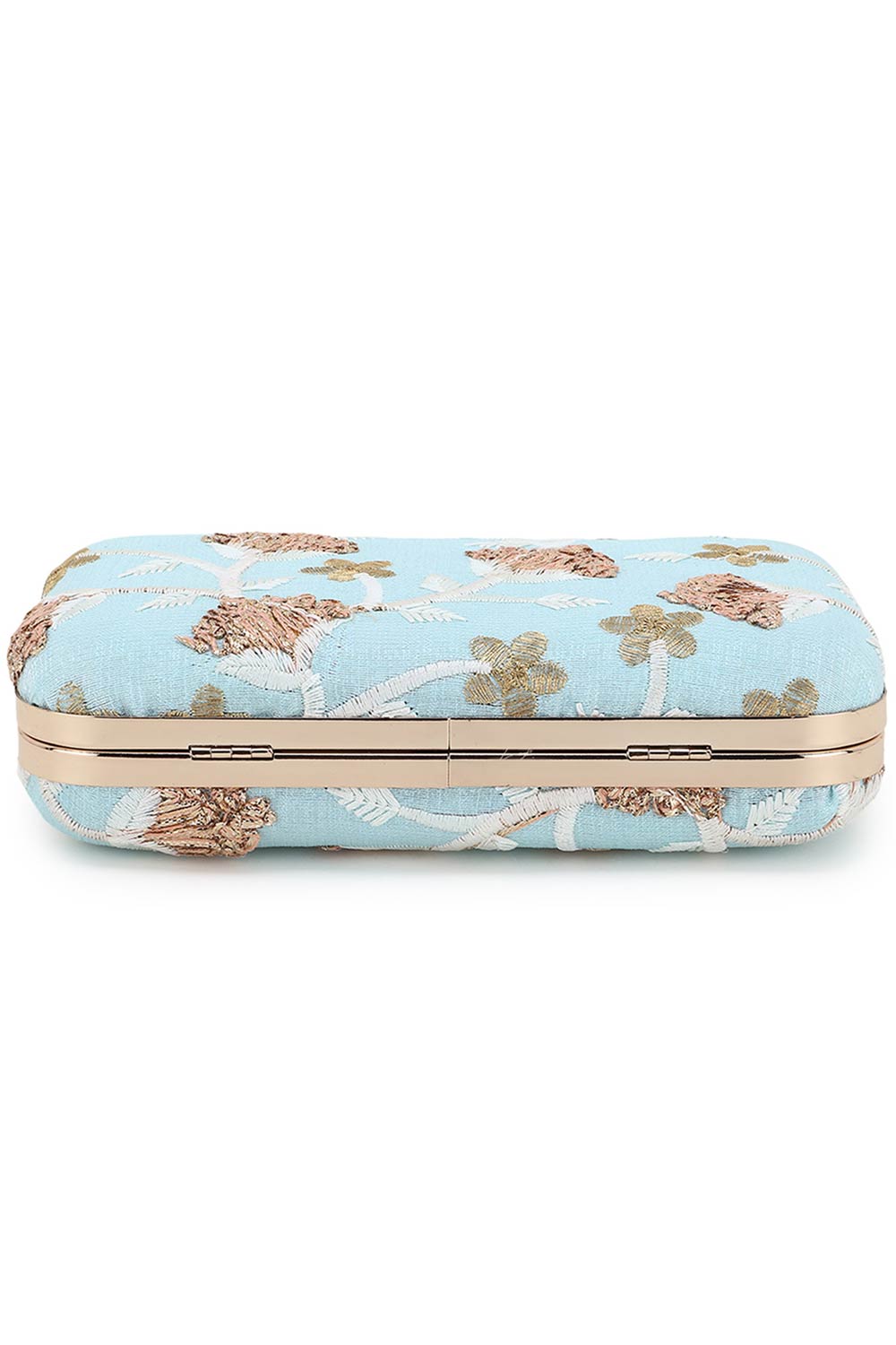 Tulle Sky Blue & Gold Faux Silk Floral Embroidered Clutch