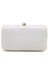 Adorn Off White Faux Silk Geometric Clutch With Mirror Work