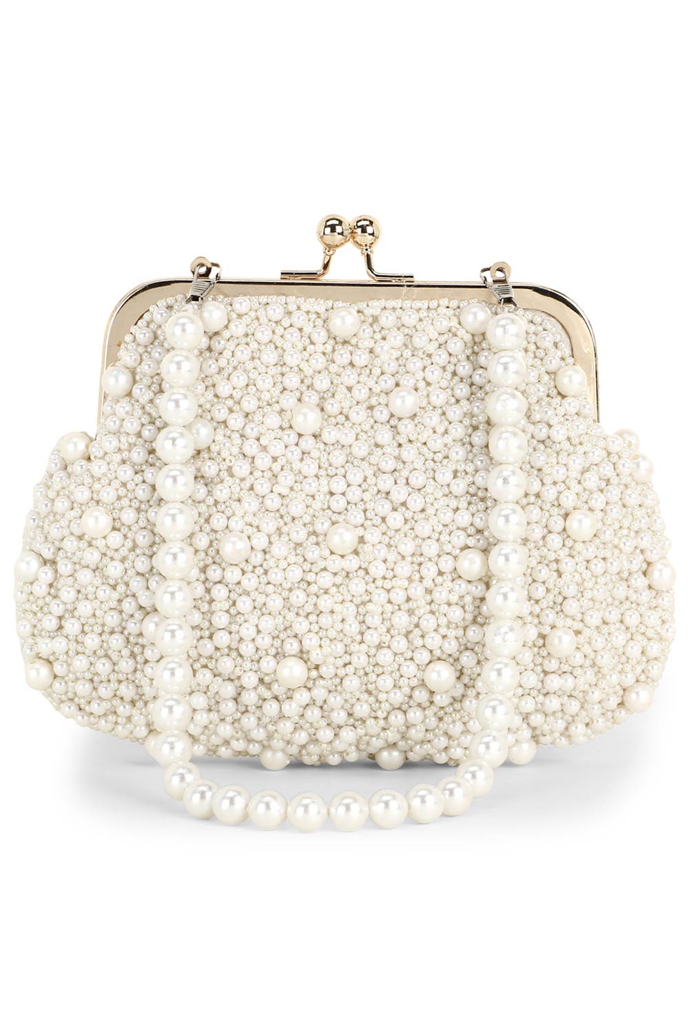 Pochette Off White Faux Silk Pearl Embellished Clutch