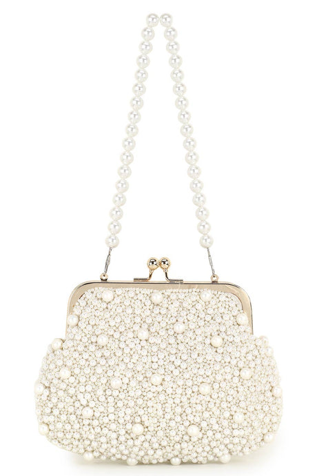 Pochette Off White Faux Silk Pearl Embellished Clutch