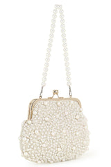 Pochette Off White Faux Silk Pearl Embellished Clutch