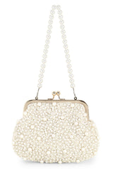 Pochette Off White Faux Silk Pearl Embellished Clutch