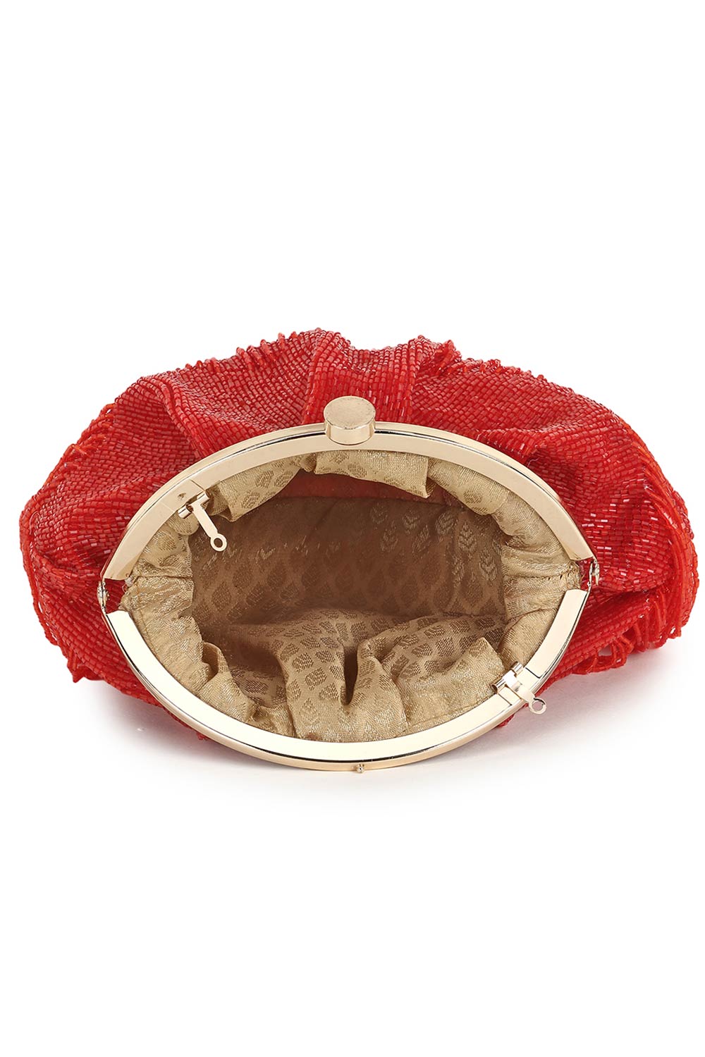 Dangle Red Faux Silk Embellished Clutch