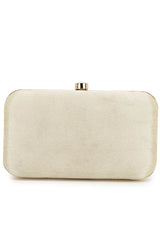 Adorn Off White & Gold Botanical Embellished Faux Silk Clutch