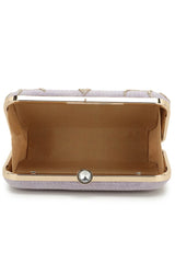 Adorn Pastel Purple & Gold Embellished Faux Silk Clutch