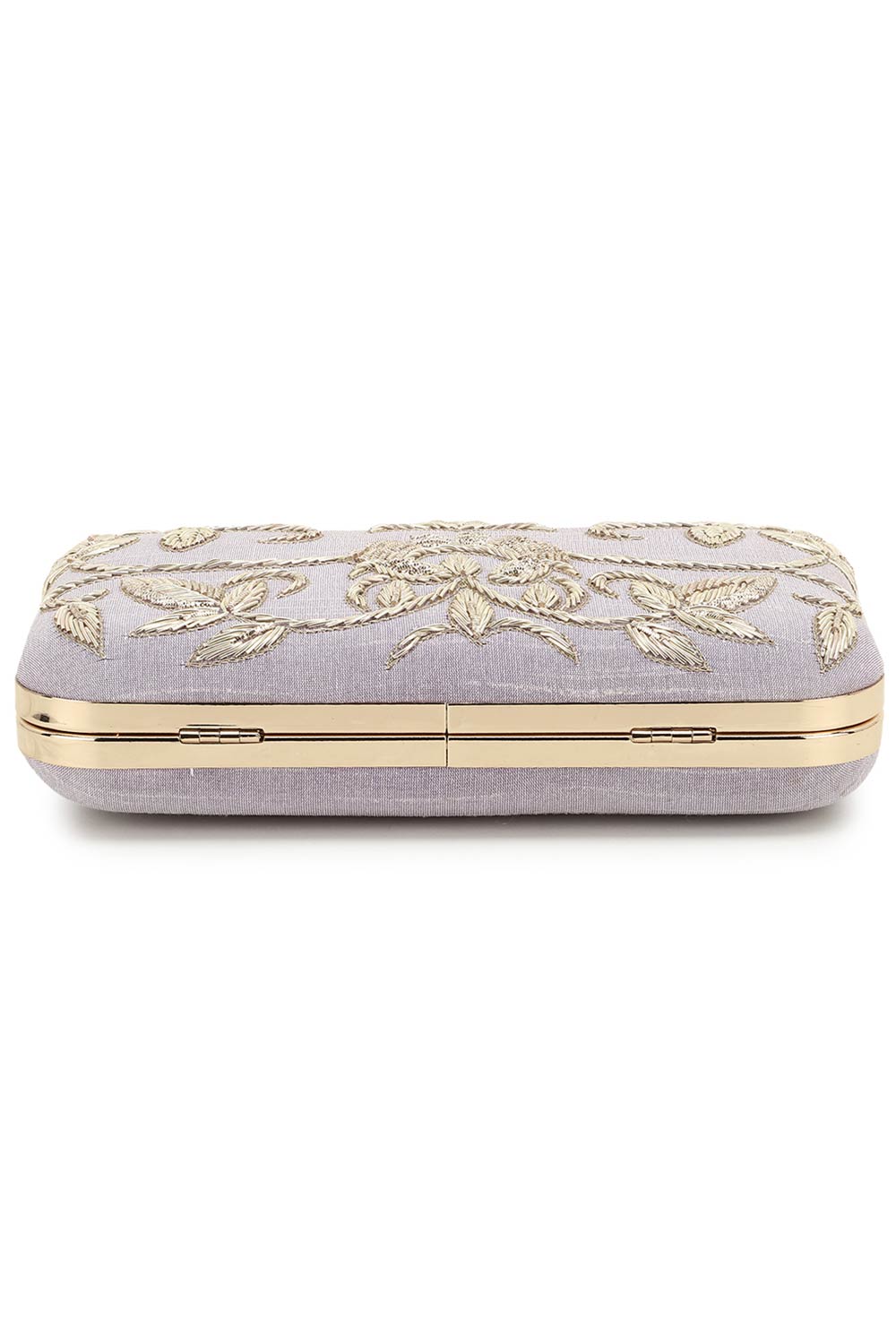 Adorn Pastel Purple & Gold Embellished Faux Silk Clutch