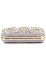 Adorn Pastel Purple & Gold Embellished Faux Silk Clutch