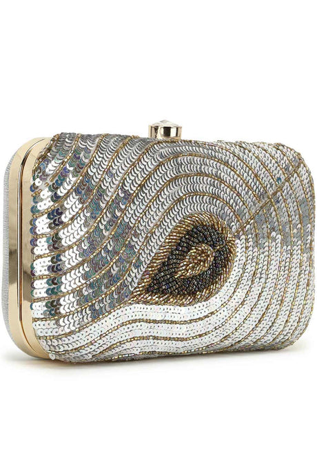 Adorn Silver & Multi Embellished Faux Silk Clutch