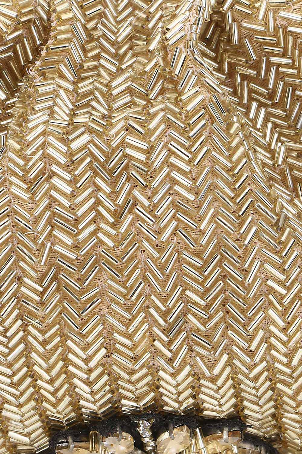 Gold And Multi Faux Silk Chevron And Floral  Embellished Clutch