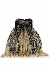 Black And Gold Velvet Ogee Embellished Potli