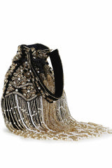 Black And Gold Velvet Ogee Embellished Potli