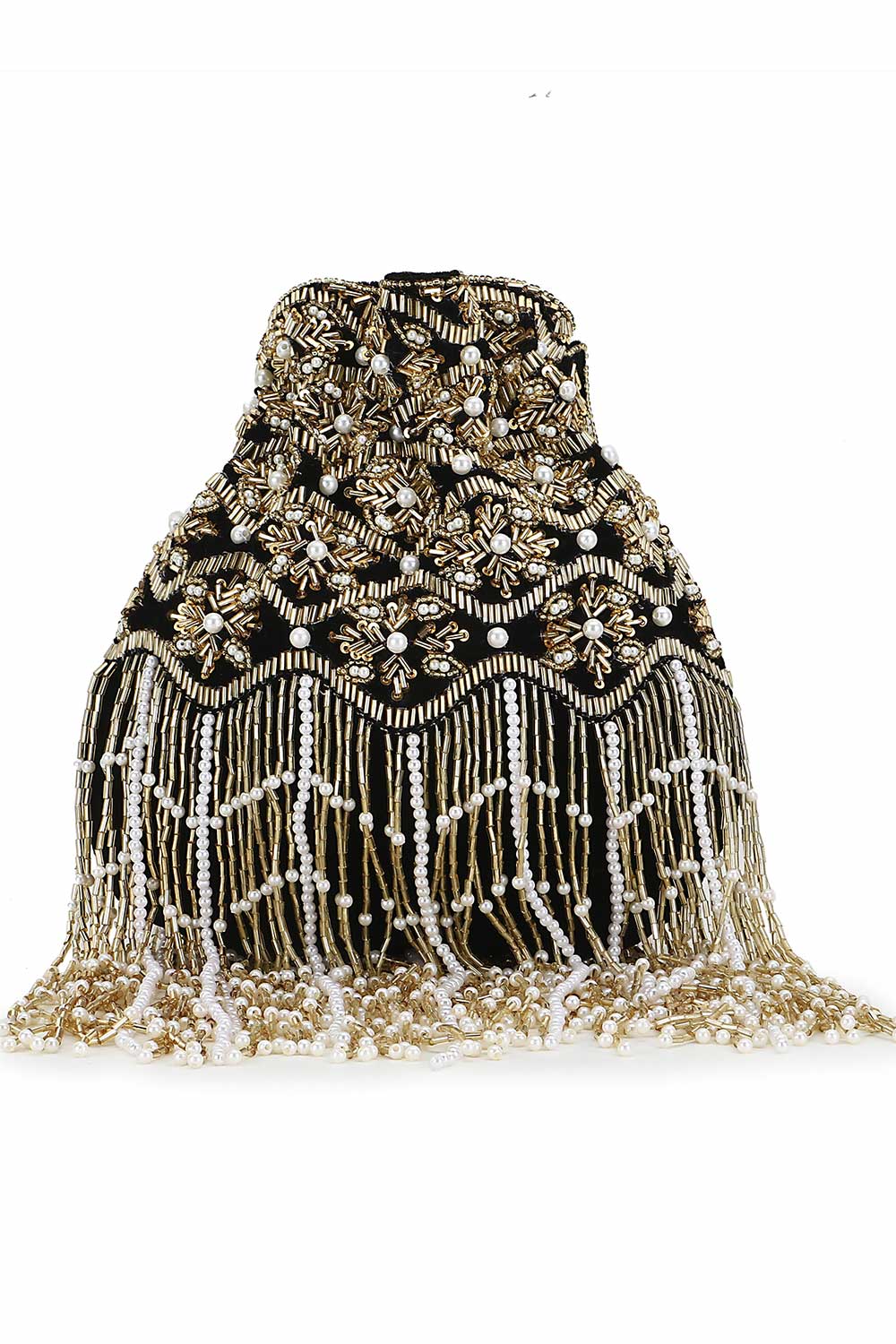 Black And Gold Velvet Ogee Embellished Potli