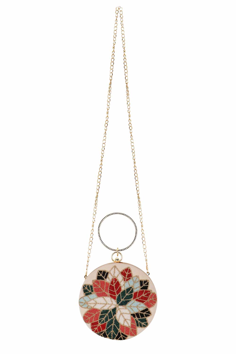 Peach And Multi Velvet Floral Embroidered Clutch